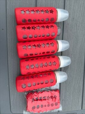 Evenflo glass baby Bottles with Red Silicone sleeves set of 5